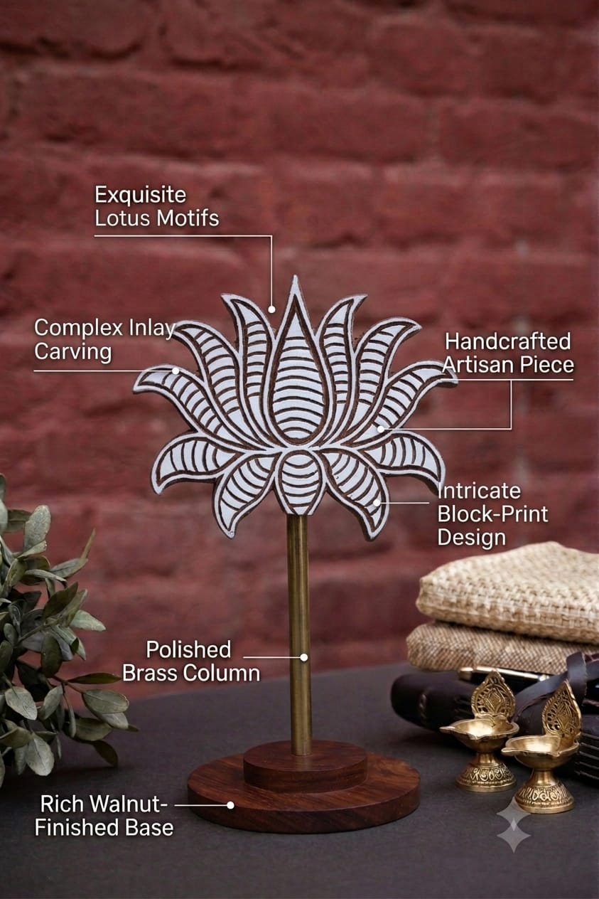 Removable Hand-Carved Sheesham Wood Block